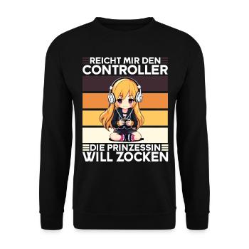 Gaming Konsole PC Zockerin Mädchen Gamer Girl - Unisex Pullover - Schwarz - Vorne - Alina (178cm) & Michal (187cm)