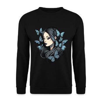 Gothic woman with butterflies in the dark - Unisex Sweatshirt - black - Front - Alina (178cm) & Michal (187cm)