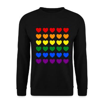 Pride Herzen Regenbogen Farben LGBT LGBTQ Geschenk - Unisex Pullover - Schwarz - Vorne - Alina (178cm) & Michal (187cm)