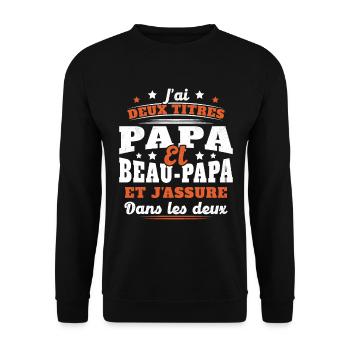 J'ai Deux Titres Papa Et Beau-papa Humour Cadeau - Sweat-shirt Unisexe - noir - Devant - Alina (178cm) & Michal (187cm)
