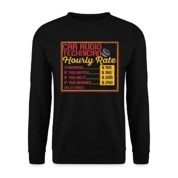 Autoradio Techniker Stereo Audiosystem Automobile - Unisex Pullover - Schwarz - Vorne - Alina (178cm) & Michal (187cm)