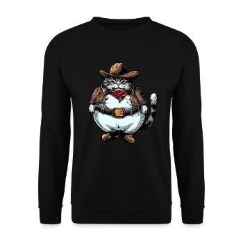 Fat Cowboy Cat - Unisex Sweatshirt - black - Front - Alina (178cm) & Michal (187cm)