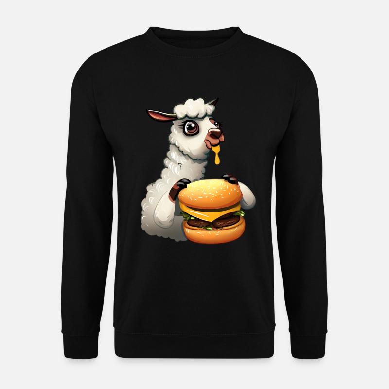Cheeseburger eating llama - Unisex Sweatshirt - black