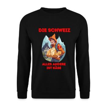 Lustiges Schweizer Shirt mit Spruch und Käse - Unisex Pullover - Schwarz - Vorne - Alina (178cm) & Michal (187cm)