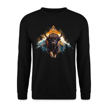 Bison Mountains Gift Mountain Hiking Animal Art Motif - Unisex Sweatshirt - black - Front - Alina (178cm) & Michal (187cm)