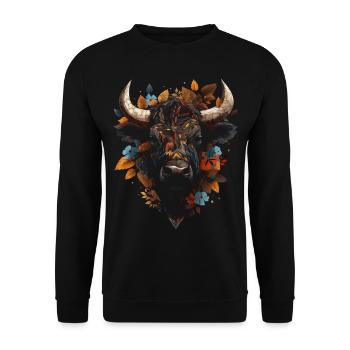 Bison Artwork Colorful Autumn Leaves Animal Animal Motif - Unisex Sweatshirt - black - Front - Alina (178cm) & Michal (187cm)