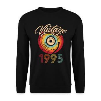 1995 Birthday Vinyl Vintage - Unisex Sweatshirt - black - Front - Alina (178cm) & Michal (187cm)