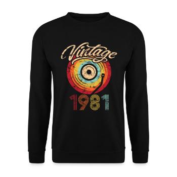 1981 Anniversaire Vinyle Vintage - Sweat-shirt Unisexe - noir - Devant - Alina (178cm) & Michal (187cm)