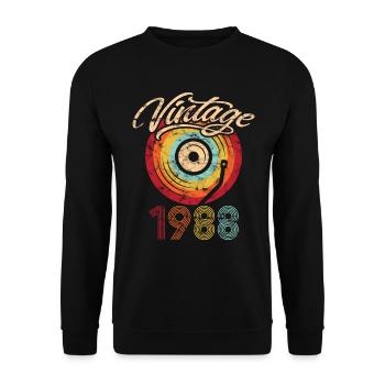1988 Anniversaire Vinyle Vintage - Sweat-shirt Unisexe - noir - Devant - Alina (178cm) & Michal (187cm)
