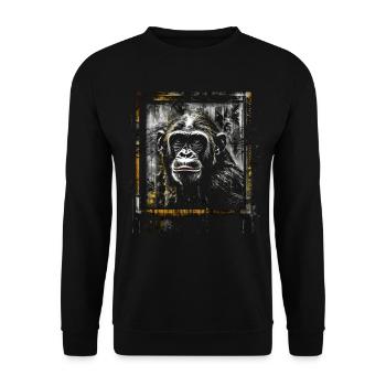 Affe Fenster Kunst Kunstwerk Geschenk Tier Motiv - Unisex Pullover - Schwarz - Vorne - Alina (178cm) & Michal (187cm)
