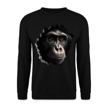 Affe Wand Loch Geschenk Mann Tier Tiermotiv Motiv - Unisex Pullover - Schwarz - Vorne - Alina (178cm) & Michal (187cm)
