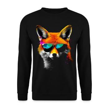 Fox Animal Lover Gift Animal Sunglasses - Unisex Sweatshirt - black - Front - Alina (178cm) & Michal (187cm)