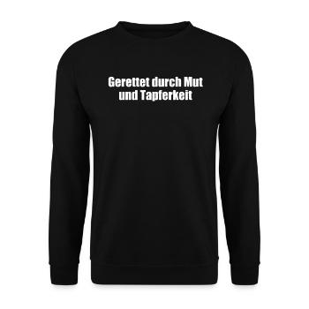 Feuerwehr - Gerettet durch Mut und Tapferkeit - Unisex Pullover - Schwarz - Vorne - Alina (178cm) & Michal (187cm)