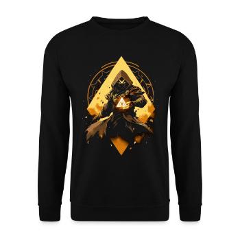Epic Gamer Guardian mit goldener Energiequelle - Unisex Pullover - Schwarz - Vorne - Alina (178cm) & Michal (187cm)