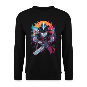 Epic Gamer Guardian with Flames Moon Background - Unisex Sweatshirt - black - Front - Alina (178cm) & Michal (187cm)