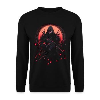 Epic Gamer Guardian - Red Moon with Cherry Blossoms - Unisex Sweatshirt - black - Front - Alina (178cm) & Michal (187cm)