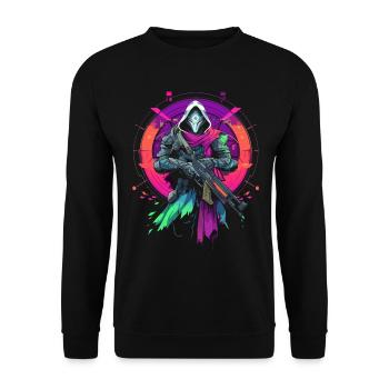 Epic Gamer Guardian in Vaporwave Synthwave Colors - Unisex Sweatshirt - black - Front - Alina (178cm) & Michal (187cm)