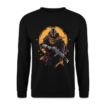 Epic Gamer Guardian with cape with moon on the - Unisex Sweatshirt - black - Front - Alina (178cm) & Michal (187cm)