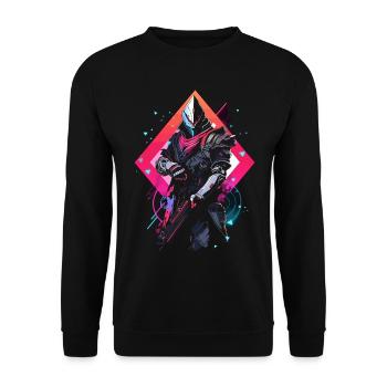 Epic Gamer Guardian in Vaporwave Synthwave Colors - Unisex Sweatshirt - black - Front - Alina (178cm) & Michal (187cm)