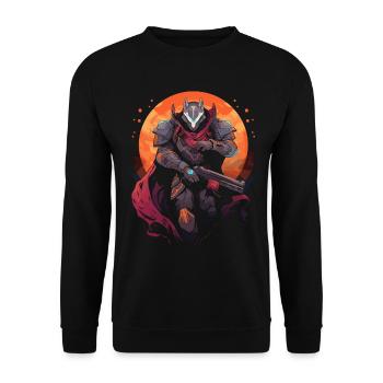 Epic Gamer Guardian with cape with moon on the - Unisex Sweatshirt - black - Front - Alina (178cm) & Michal (187cm)