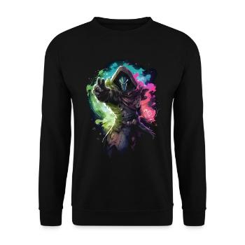 Epic Gamer Guardian conjures up colorful fire flames - Unisex Sweatshirt - black - Front - Alina (178cm) & Michal (187cm)