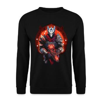 Epic Gamer Guardian in front of a red moon circle - Unisex Sweatshirt - black - Front - Alina (178cm) & Michal (187cm)