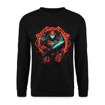 Epic Gamer Guardian with sword in front of red circle - Unisex Sweatshirt - black - Front - Alina (178cm) & Michal (187cm)