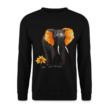 Elefant Tier Geschenk Afrika Kunst Blumen - Unisex Pullover - Schwarz - Vorne - Alina (178cm) & Michal (187cm)