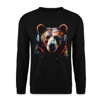Bear Music Headphones Forest Animals Art Colorful Animal - Unisex Sweatshirt - black - Front - Alina (178cm) & Michal (187cm)