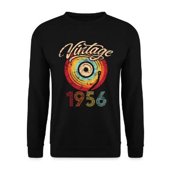 1956 Anniversaire Vinyle Vintage - Sweat-shirt Unisexe - noir - Devant - Alina (178cm) & Michal (187cm)