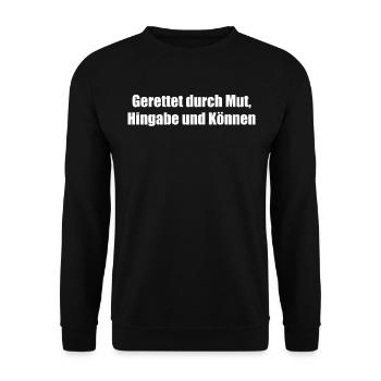 Feuerwehr - Gerettet durch Mut, Hingabe und - Unisex Pullover - Schwarz - Vorne - Alina (178cm) & Michal (187cm)