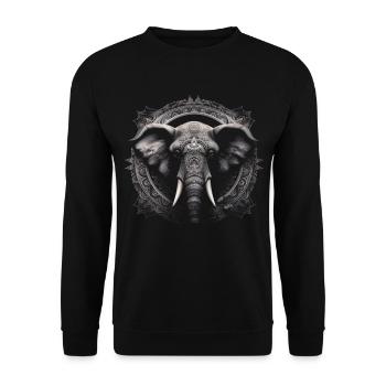 Elefant Tier Geschenk Afrika Kunst Mandala - Unisex Pullover - Schwarz - Vorne - Alina (178cm) & Michal (187cm)