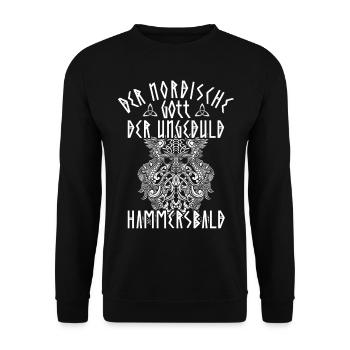 Der Nordische Gott der Ungeduld Hammersbald Lustig - Unisex Pullover - Schwarz - Vorne - Alina (178cm) & Michal (187cm)