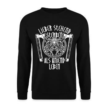 Nordischer Germane Wikinger mit Ehre und Stolz - Unisex Pullover - Schwarz - Vorne - Alina (178cm) & Michal (187cm)