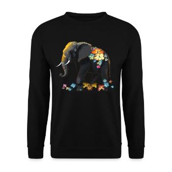 Elefant Tier Geschenk Afrika Kunst Blumen - Unisex Pullover - Schwarz - Vorne - Alina (178cm) & Michal (187cm)