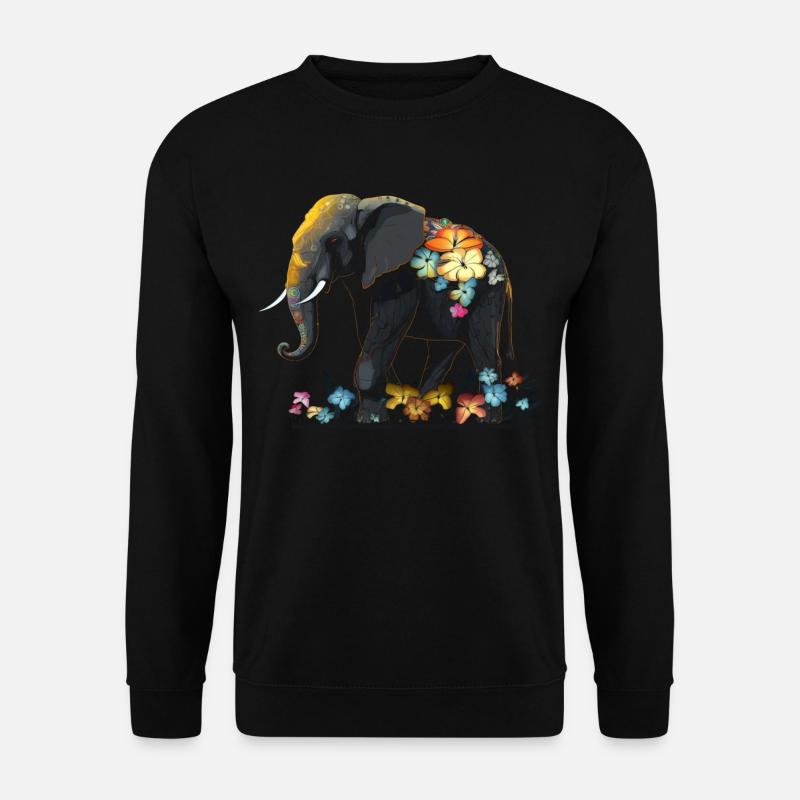 Elefant Tier Geschenk Afrika Kunst Blumen - Unisex Pullover - Schwarz