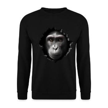 Affe Wand Loch Geschenk Mann Tier Tiermotiv Motiv - Unisex Pullover - Schwarz - Vorne - Alina (178cm) & Michal (187cm)