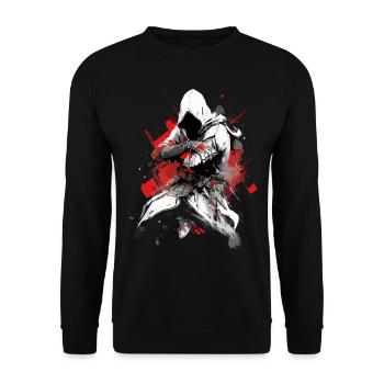 Epischer Gamer Cyber Assassine in Rot und Weiß - Unisex Pullover - Schwarz - Vorne - Alina (178cm) & Michal (187cm)