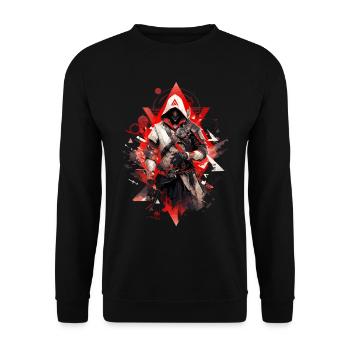 Epischer Gamer Cyber Assassine Okkultist Rot Weiß - Unisex Pullover - Schwarz - Vorne - Alina (178cm) & Michal (187cm)
