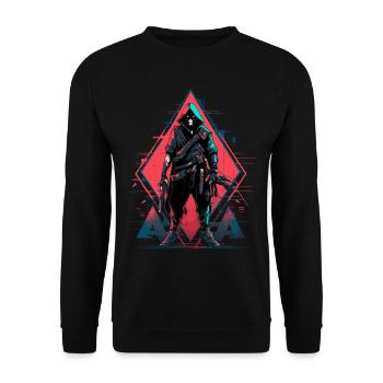 Epischer Gamer Cyber Assassine Digitale Route Rot - Unisex Pullover - Schwarz - Vorne - Alina (178cm) & Michal (187cm)