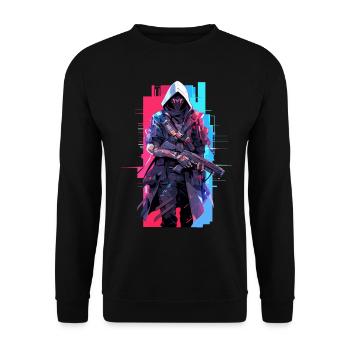 Epic Gamer Cyber Assassin en rouge et bleu - Sweat-shirt Unisexe - noir - Devant - Alina (178cm) & Michal (187cm)