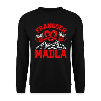 Fränkischer Dialekt stolze Frankin - Unisex Pullover - Schwarz - Vorne - Alina (178cm) & Michal (187cm)