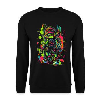 Cooles Gaming Design Legendärer Junge aus dem Wald - Unisex Pullover - Schwarz - Vorne - Alina (178cm) & Michal (187cm)