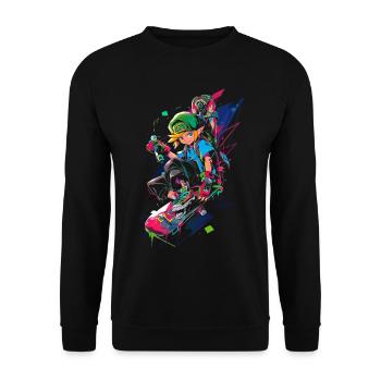 Legendärer Waldjunge: Cooles Boarder Gaming-Design - Unisex Pullover - Schwarz - Vorne - Alina (178cm) & Michal (187cm)