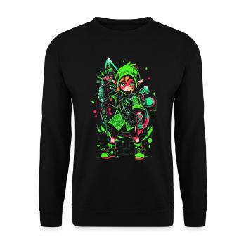 Cooles Gaming Design: Die Legende vom Waldjungen - Unisex Pullover - Schwarz - Vorne - Alina (178cm) & Michal (187cm)