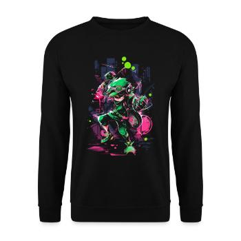 Waldjunge als Gaming-Legende im coolen Design - Unisex Pullover - Schwarz - Vorne - Alina (178cm) & Michal (187cm)