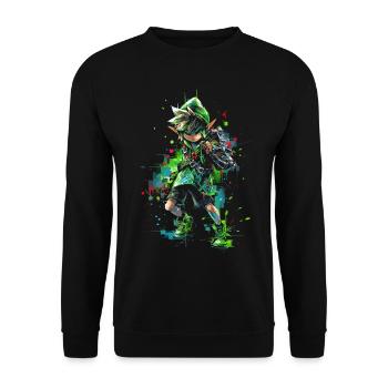 Cooles Gaming-Design zeigt legendären Waldjungen - Unisex Pullover - Schwarz - Vorne - Alina (178cm) & Michal (187cm)