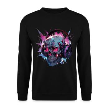 Skull Skull Kopfhörer Totenschädel Modern - Unisex Pullover - Schwarz - Vorne - Alina (178cm) & Michal (187cm)