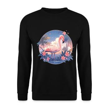Rosa Flamingo Flamingos Flamingo Urlaub Palmen - Unisex Pullover - Schwarz - Vorne - Alina (178cm) & Michal (187cm)