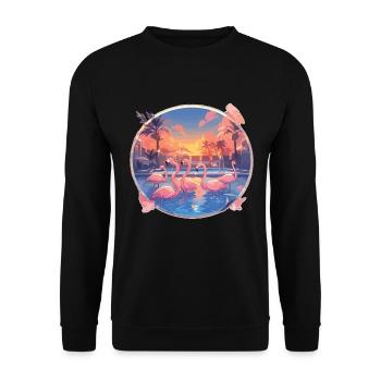 Flamingo Flamingo Pool Flamingo Party - Unisex Pullover - Schwarz - Vorne - Alina (178cm) & Michal (187cm)